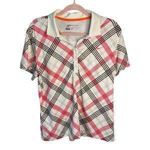 Nike Golf Sport Dri Fit pink black plaid women’s preppy polo shirt size XL